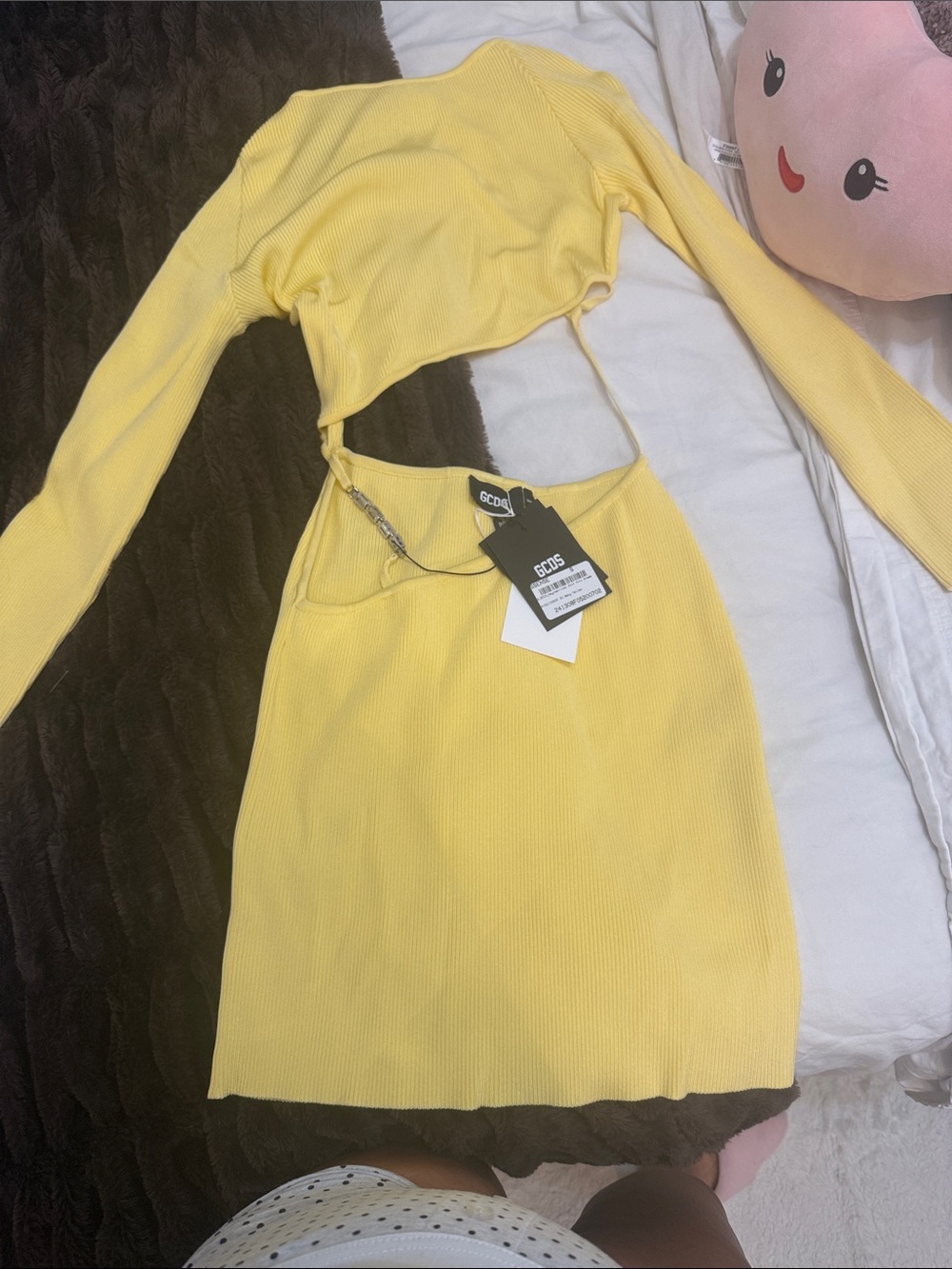 GCDS Yellow Cutout Ribbed Dress